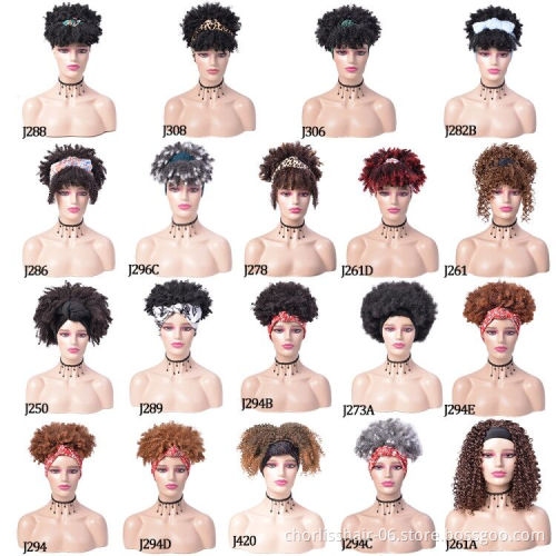 Wholesale Short Turban Synthetic Headband Wigs Afro Kinky Curly Synthetic Ombre Wigs With Headband AttachedFor Black Women Party
